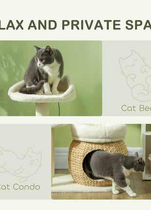 31" Cat Tree Tower with Scratching Posts, Cat Condo, Beds, Platform and Toy Ball for Indoor Cats, Cream White