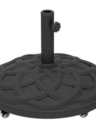 Round Patio Umbrella Base with Wheels, 44 lbs Resin Umbrella Stand Base, Heavy Duty Patio Umbrella Holder for 1.3"/1.5"/1.9" Umbrella Poles for Outdoor, Lawn, Poolside, Black