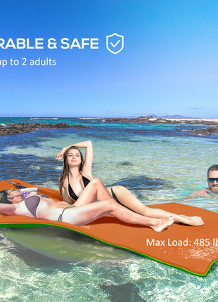 9' x 6' Lily Pad Water Mat for 2 Adults, Floating Water Pad for Lake, Pool, Ocean, Beach, and Boating, Orange