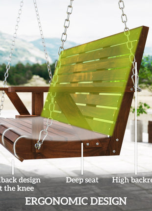3-Seater Swing Bench, Wooden Porch Swing with Cupholders, Hanging Chains for Patio Garden, Carbonized