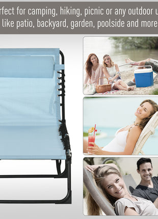 Folding Chaise Lounge Pool Chair with 4-Position Reclining Back, Pillow, Breathable Mesh & Bungee Seat, Baby Blue