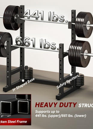 Adjustable Squat Rack, 660lbs Multi-Functional Bench Press Rack for Weight Lifting Home Gym Strength Training, Black