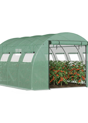 13' x 10' x 6.5' Walk-in Tunnel Greenhouse with 2 Zippered Mesh Doors & 10 Mesh Windows, Upgraded Gardening Plant Hot House with Galvanized Steel Hoops, Green