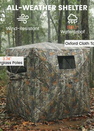 Hunting Blind for 2 Person, See Through Pop Up Blind with 270-Degree View, Windows for Deer Hunting, Camouflage