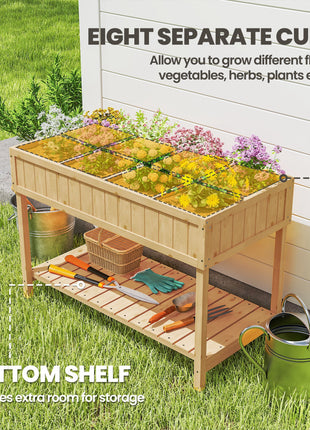 43x18x30in Raised Garden Bed with 8 Pockets and Shelf, Wooden Elevated Planter Box with Legs to Grow Herbs, Vegetables, and Flowers, Natural