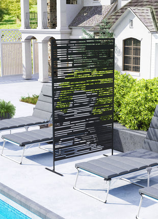 78" H x 48" W Metal Outdoor Privacy Screen, Freestanding Decorative Privacy Fence Screen for Balcony, Black