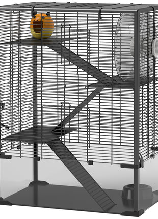 4 Tier Hamster Cage with Deep Tempered Glass Bottom, Running Wheel, Hut, Water Bottle, Food Dish, 24" x 16" x 31.5"