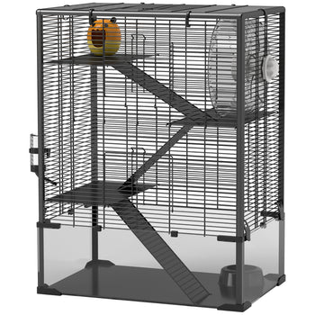 4 Tier Hamster Cage with Deep Tempered Glass Bottom, Running Wheel, Hut, Water Bottle, Food Dish, 24" x 16" x 31.5"