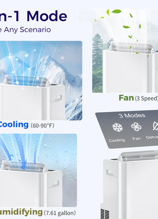 12000 BTU Portable Air Conditioner with Remote Control, Free Standing AC Unit with Built-in Cool, Dehumidifier, Fan Modes for Room Up to 550 Sq.Ft., 24 Hour Timer, Window Installation Kit