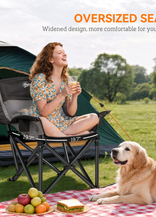 Camping Chair for Adults, Portable Folding Camping Chair with Side Pockets, Cup Holders, Carry Bag, Black and Gray