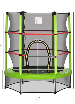 Φ5FT Kids Trampoline with Enclosure Net for Age 3 to 6 Years Green