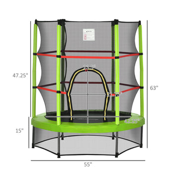 Φ5FT Kids Trampoline with Enclosure Net for Age 3 to 6 Years Green
