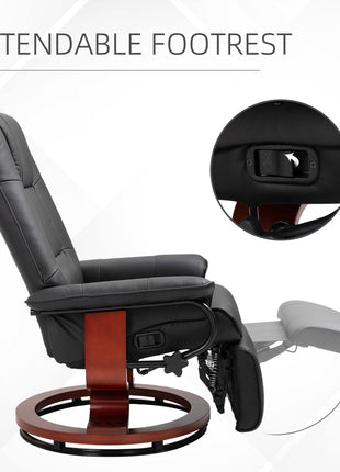 Faux  Leather lounge chair with footrest and armrest, Manual Swivel Recliner for living room, Black