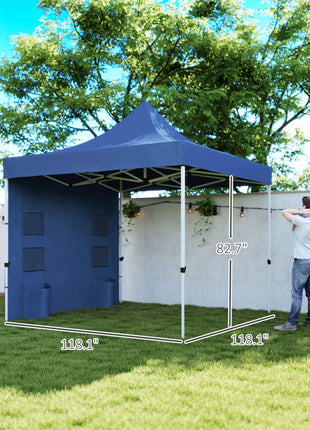 10' x 10' Heavy Duty Pop Up Canopy Tent with Sidewall, UPF50+ Instant Sun Shelter with Storage Pockets, Dark Blue