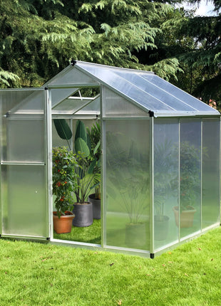6' L x 6' W Walk-In Polycarbonate Greenhouse with Roof Vent for Ventilation & Rain Gutter for Winter