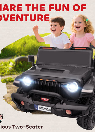 Ride on Truck Car with 2-Seater, 24V Electric Car with 4 Motors, Remote Control, Spring Suspension for 3-8 Years, Black