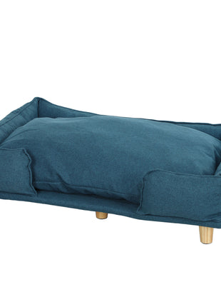 Raised Dog Couch with Comfortable Cushion, Pine Wood Legs, Foot Pads for Large-Sized Dogs Indoor Use, Dark Blue