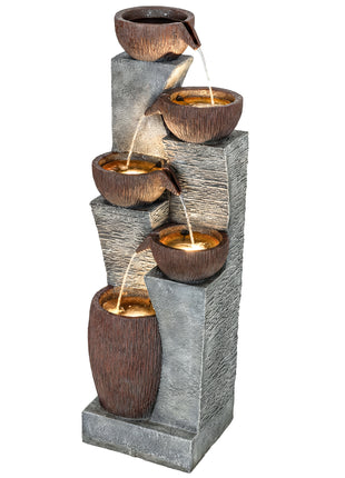 Outdoor Water Fountain with 5-Tier Crock Design, 51.2" Tall Cascading Waterfall Garden Fountain with LED Lights