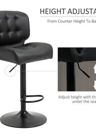 Bar Height Bar Stools Set of 2 with Adjustable Seat, Adjustable Swivel Barstools with Thick Padded Cushion and Metal Footrest for Home Bar, Black