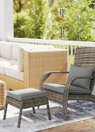 Wicker Adirondack Chair Fire Pit Chair w/ Ottoman & Cushions, Gray