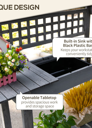 39'' Wooden Garden Potting Bench Work Table with Hidden Storage, Sliding Tabletop, Below Clapboard, Upper Shelf, Gray