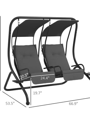 2-Seater Outdoor Porch Swing with Canopy, Patio Swing Chair for Garden, Poolside, Backyard, Gray