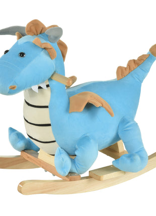 Kids Plush Ride-On Rocking Horse Toy Dinosaur Ride Rocking Chair with Realistic Sounds for18-36 Months, Blue