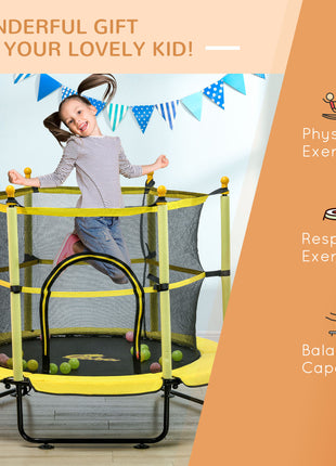 4.6' Trampoline for Kids with Safety Enclosure & Ball Pit, Yellow
