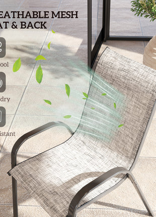 Set of 4 Outdoor Dining Chairs, Stackable Patio Chairs with High Back, Breathable Mesh Seat for Garden Lawn, Mixed Gray