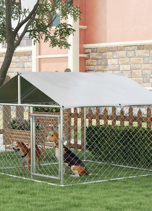 6.6' x 6.6' x 4.9' Dog Kennel Outdoor for Small Medium Dogs with Waterproof Roof, Silver