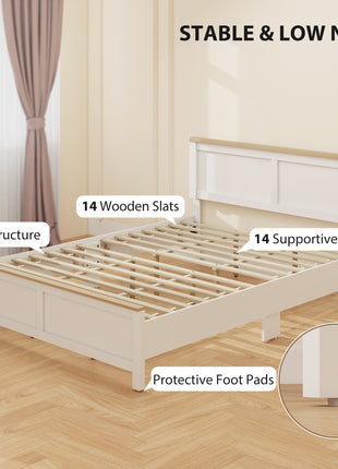 Queen Bed Frame with Headboard, Modern Platform Bed Frame with Wooden Slats, No Box Spring Needed, Easy Assembly, White