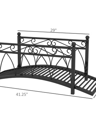 3.3' Metal Arch Zen Garden Pond Bridg with Safety Siderails for Stream, Fish Pond, Black