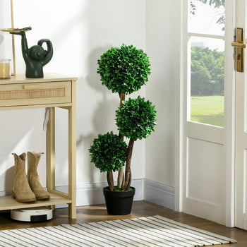 3ft Artificial Tree, Triple Ball Boxwood Topiary with Pot and Sandalwood Leaves, for Indoor Outdoor Home