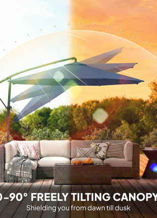 10 ft Offset Patio Umbrella with Cover, Hanging Cantilever Umbrella with 360° Rotation, Crank Handle, Tilt, Navy Blue