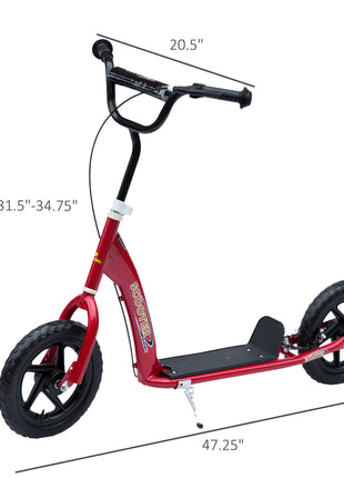 Kick Scooter for Kids 5-12 Years Old with Adjustable Height Handlebar, Non-slip Footplate, Big Wheels, Rear Brake, Red