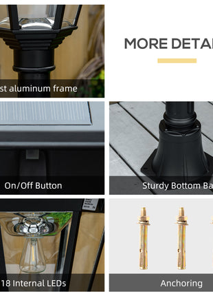 76.5" Solar Lamp Post Light, Dusk to Dawn Vintage Style Street Light, Aluminum Solar Powdered Lamp, PIR Motion Sensor for Garden, Lawn, Pathway, Driveway, Black