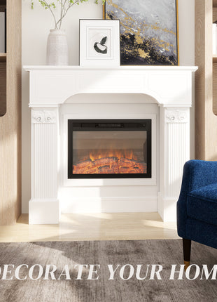 Baroque Fireplace Mantle, Freestanding Fireplace Surround for Electric Fireplaces, 43.3" W x 42.8" H, White