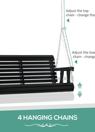 Porch Swing with Chains and Cupholders, 2 Person Wooden Patio Swing Chair, 440 lbs. Weight Capacity, for Garden, Poolside, Backyard, Black