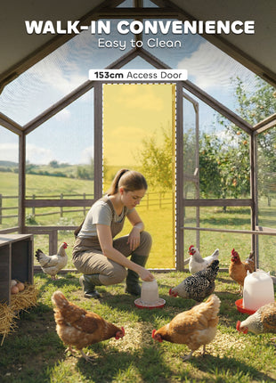 Large Wooden Chicken Coop for 8-10 Hens, Walk-in Chicken Run with Waterproof Cover, Nesting Boxes and Perches