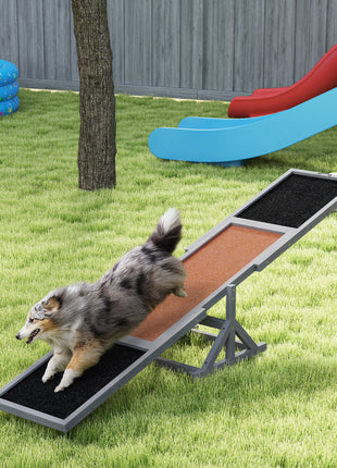 Wooden Dog Agility Seesaw for Training and Exercise, Weather Resistant, 83" L x 16" W x 14" H, Gray