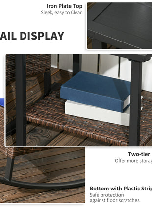 3 Piece Patio Rocking Chair Set, Outdoor Wicker Bistro Set with 2 Oversize Cushioned Porch Rockers and 2 Tier Coffee Table for Garden, Backyard, Blue