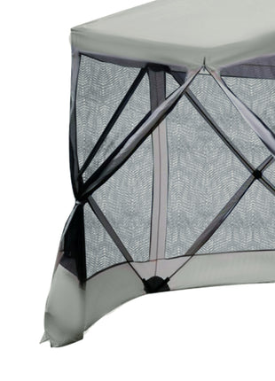6-Sided Hexagon Pop Up Party Tent Gazebo with Mesh Netting Walls & Shaded Interior, 12' x 12', Beige