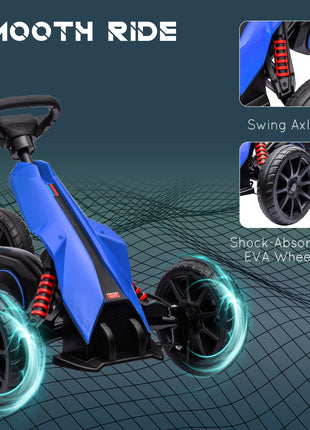 Kids Pedal Go Kart W/ Adjustable Seat, Swing Axle, Blue