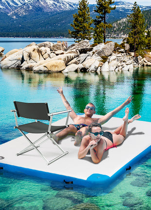 10 x 7ft Water Inflatable Floating Dock, Inflatable Platform Island, Large Floating Mat Raft with Air Pump & Backpack, for Pool, Beach, Ocean, White