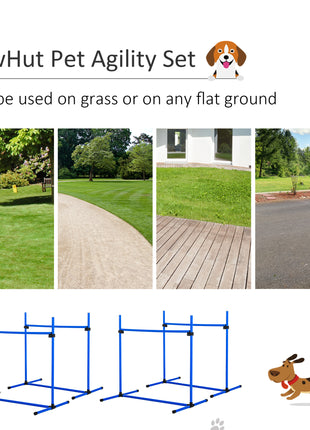 4 Piece Dog Agility Starter Kit with Adjustable Height Jump Bars, Included Carry Bag & Displacing Top Bar - Blue