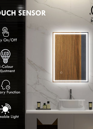 32" x 24" Bathroom Mirror with LED Lights, Dimmable Makeup Mirror, Vanity Mirror with 3 Colors, Smart Touch