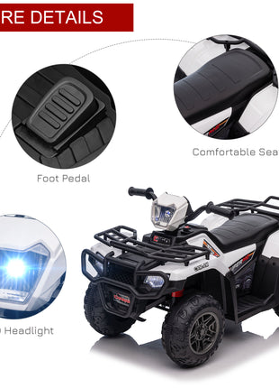 12V Electric Toy Car with Forward Backward Function, Music, LED Headlights, for Ages 3-5 Years, White