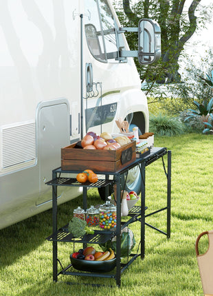 Folding Camp Kitchen, Camping Table Cooking Station with Adjustable Lamp Stand