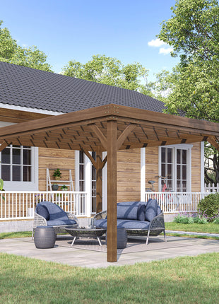 10' x 12' Outdoor Wooden Pergola, Grape Vine Gazebo with Concrete Anchors for Garden, Patio, Backyard, Deck, Brown