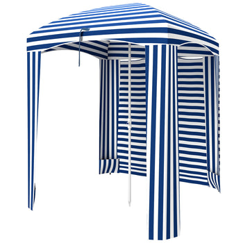 5.8' x 5.8' Cabana Umbrella with Walls, Vents, Ruffles, Carry Bag, Beach Umbrella, Blue White Stripe